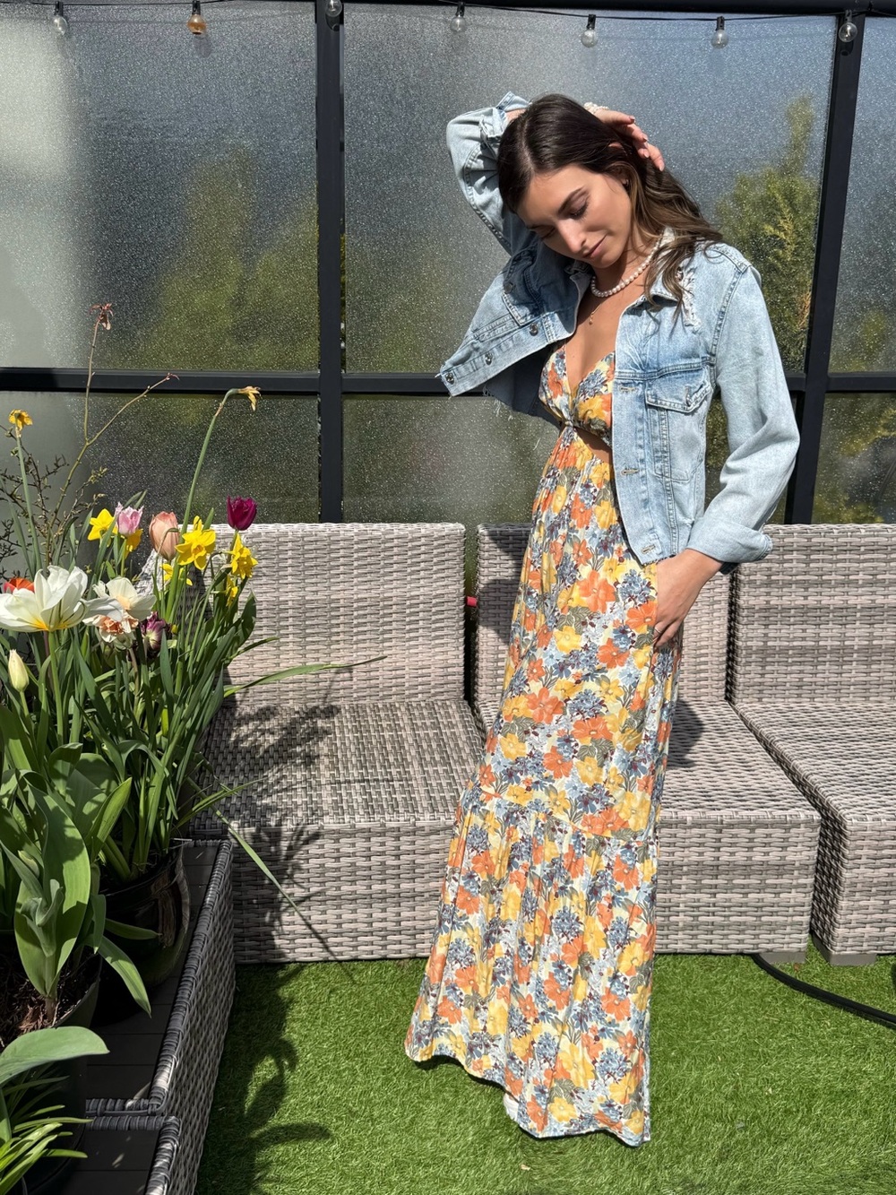 NWT Abercrombie & Fitch Yellow Floral Cutout Maxi Dress US SM - Picture 2 of 15